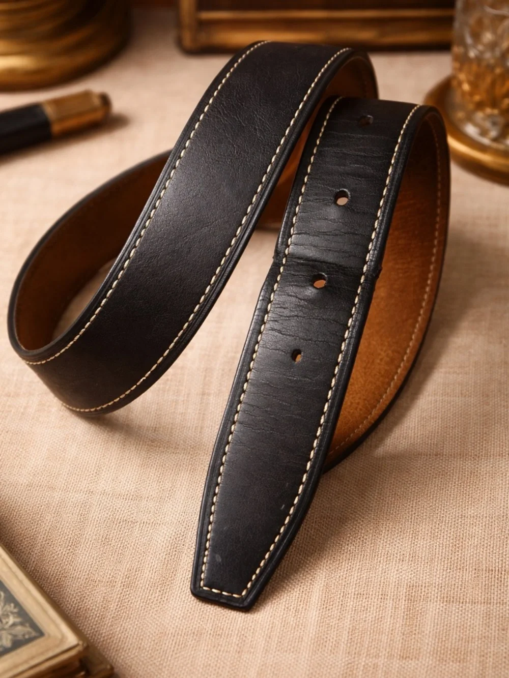 Coach Black Leather Belt Contrast Stitch Silver Buckle 32/80cm Made in India